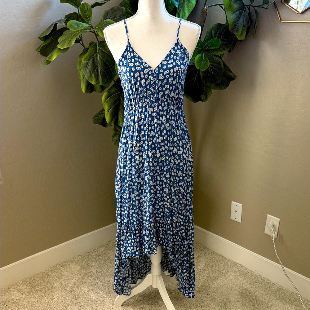 Blue Floral Spaghetti Strap Dress